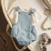 Ribbed Romper Top Set with Adjustable Overalls