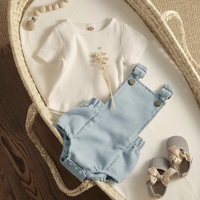 Ribbed Romper Top Set with Adjustable Overalls