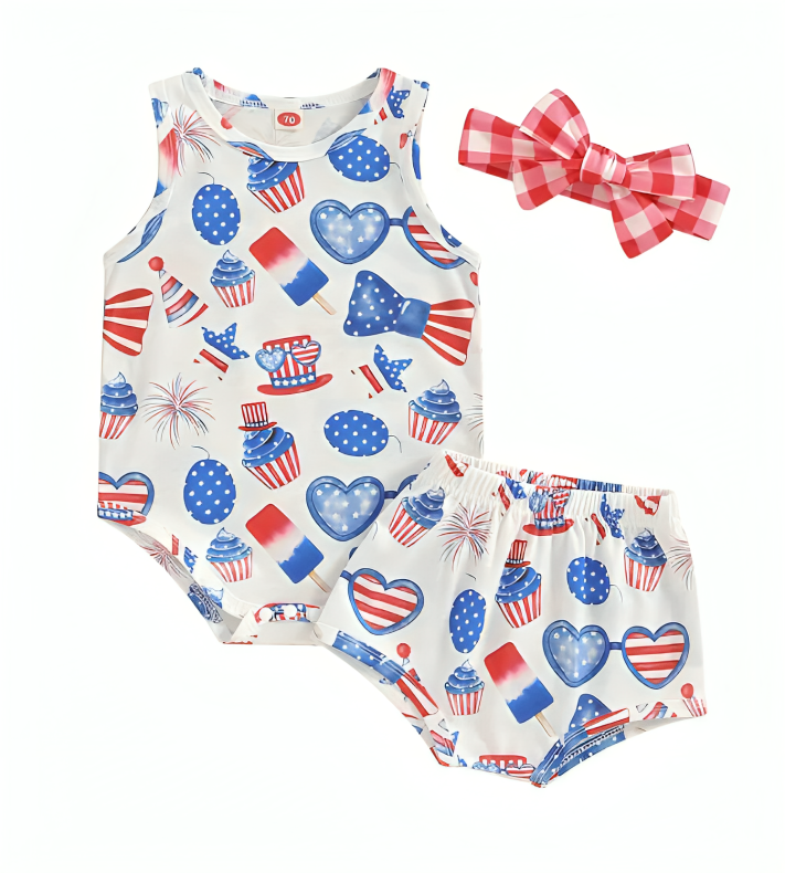 Independence Day Pattern Sleeveless Baby Set