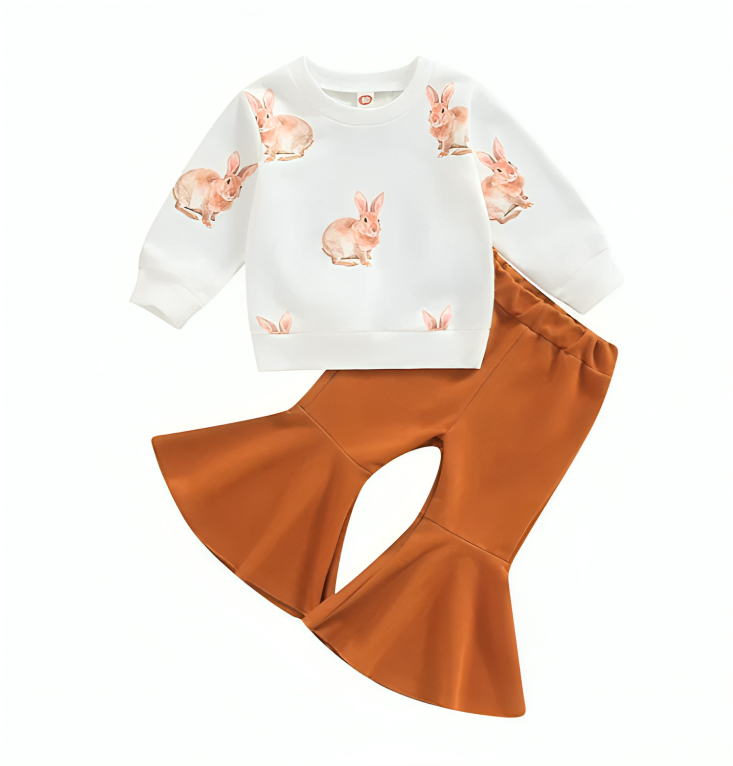 Brown Bunny Flared Pants Toddler Set