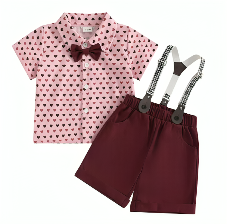 Valentine's Day Suspender Shorts Toddler Set