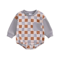 Long Sleeve Plaid Cotton Sweatshirt Bodysuit