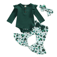 St. Patrick's Day Green Clover Flared Pants Set