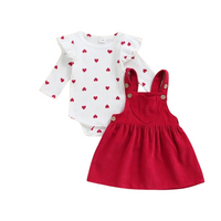 Valentine's Day Red Suspender Skirt Baby Set