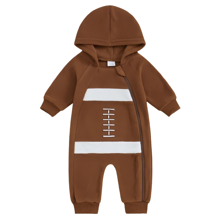 Long Sleeve Football Hooded Baby Jumpsuit