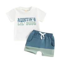 Short Sleeve "Auntie's Lil Dude" Summer Baby Set