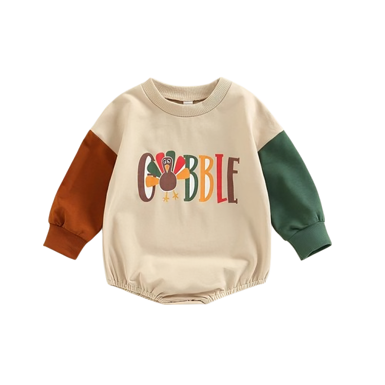 Long Sleeve Multicolor Gobble Patchwork Bodysuit