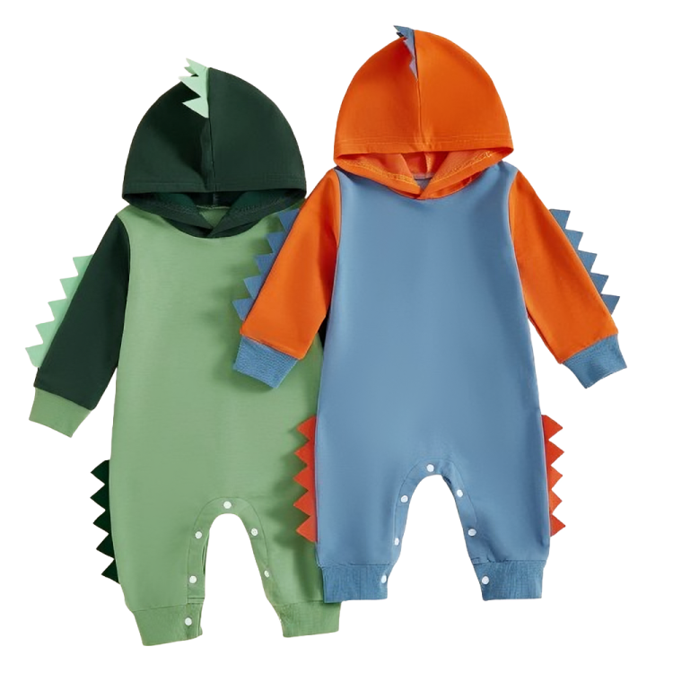 Long Sleeve Dino Hooded Baby Jumpsuit