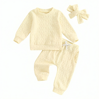 Long Sleeve Solid Embroidered Flowers Baby Set