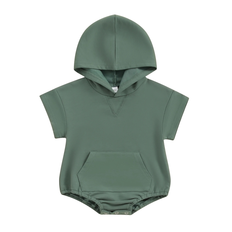 Short Sleeve Pocket Hooded Baby Romper