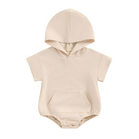 Short Sleeve Pocket Hooded Baby Romper