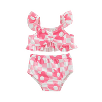 Pink Floral Checkered Baby Swimsuit