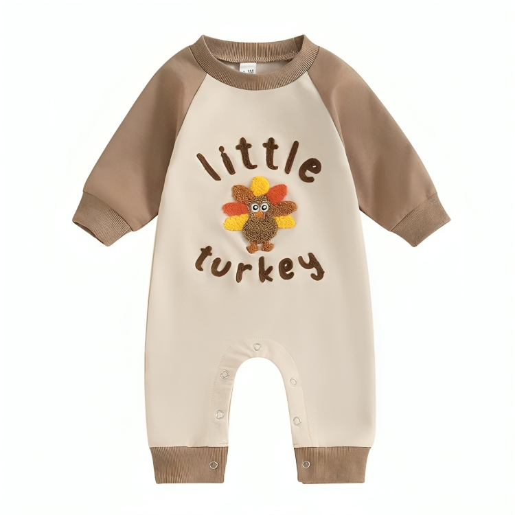 Little Turkey Printed Cotton Long Sleeve Romper