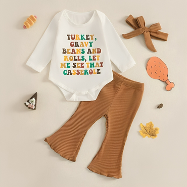 Thanksgiving Colorful Casserole Flared Pants Set