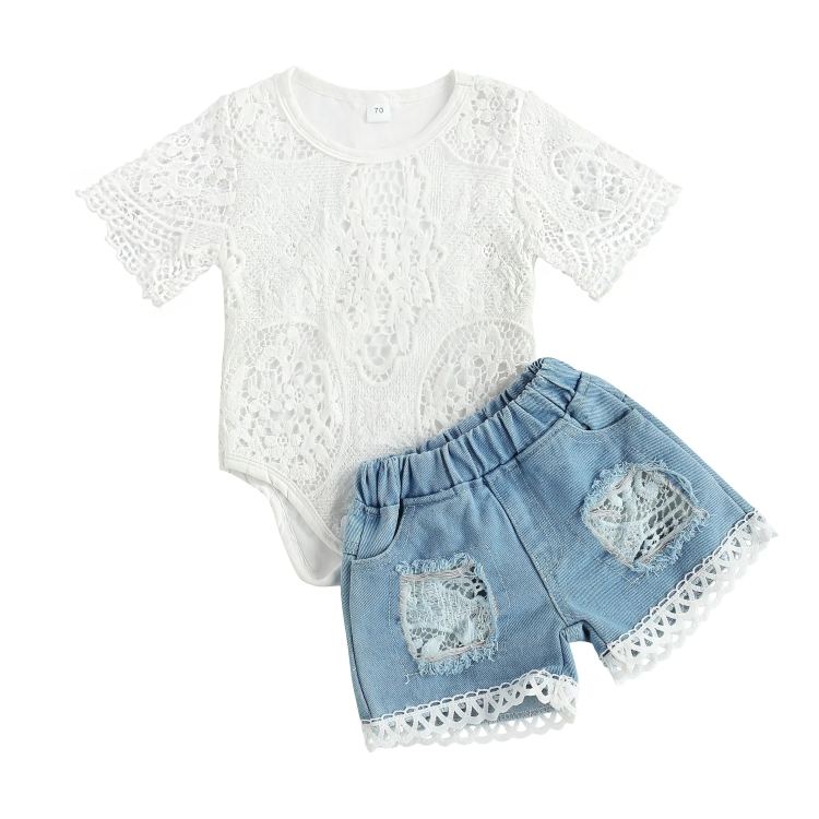 Lace Denim Shorts Baby Set