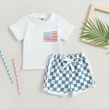 4th of July Checkered Shorts Baby Set