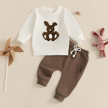 Long Sleeve Brown Bunny Embroidered Baby Set