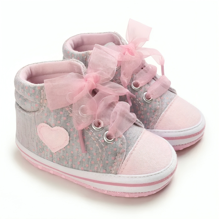 Pink Hearted Bow Tie Cotton Casual Shoes