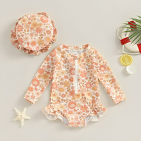 Long Sleeve Zipper Floral Toddler Swimsuit