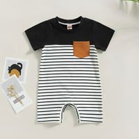 Short Sleeve Striped Patchwork Baby Romper