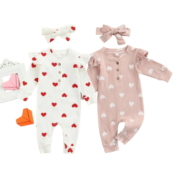 Valentines Heart Print Cotton Pajama Rompers