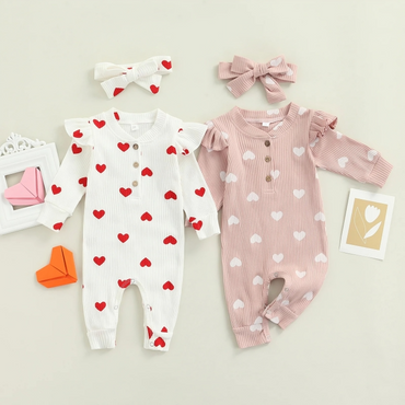 Valentines Heart Print Cotton Pajama Rompers