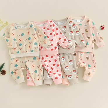 Christmas Themed Print Long Sleeve Baby Set