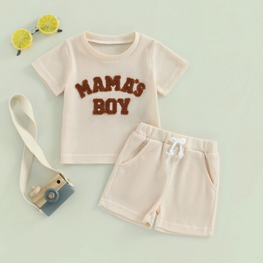 "Mama's Boy" Embroidery Waffle Knit Baby Set