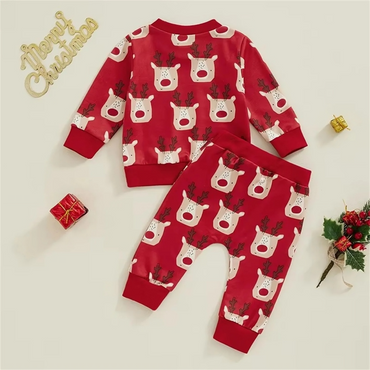 Long Sleeve Christmas Reindeer Pattern Baby Set