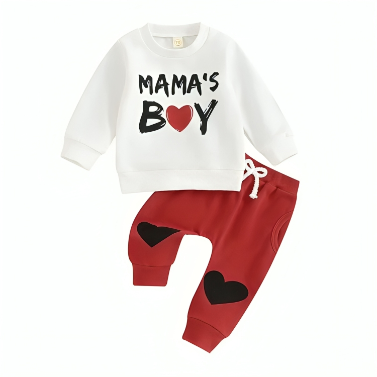 Mama's Boy Heart Print Baby Set