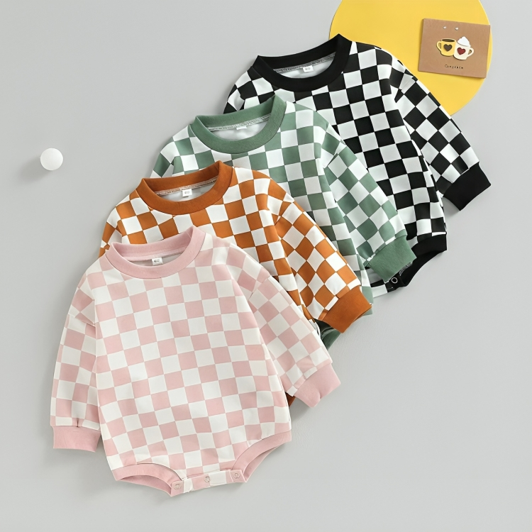 Long Sleeve Plaid Checkered Baby Bodysuit