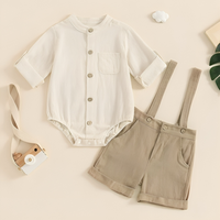 Cotton Linen Bodysuit Suspender Shorts Set