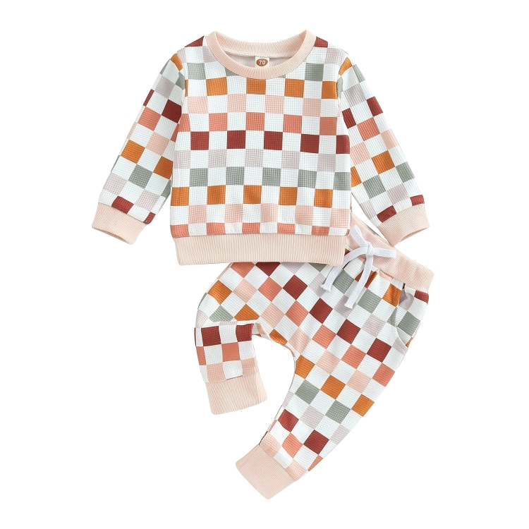 Long Sleeve Fall Checkerboard Baby Set