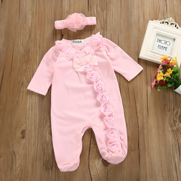 Pink Lace Romper Cotton Flower Set