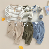 Long Sleeve Striped Waffle Baby Set