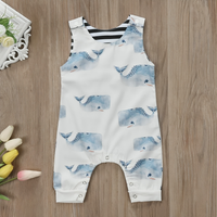 Sleeveless Whale Print Baby Jumpsuit