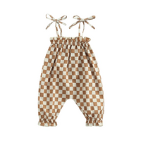 Sleeveless Straps Checkered Baby Jumpsuit