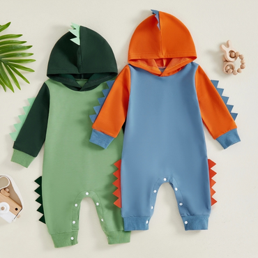 Long Sleeve Dino Hooded Baby Jumpsuit