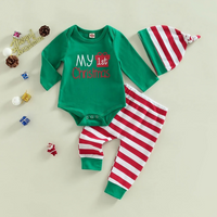 "My 1st Christmas" Elf Striped Cotton Baby Set