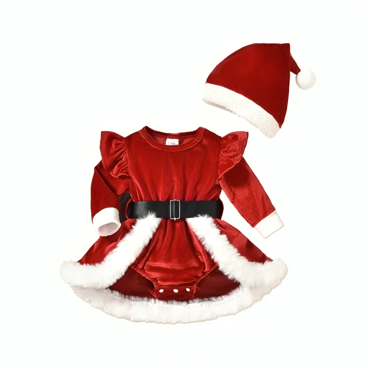 Long Sleeve Velvet Christmas Santa Baby Costume