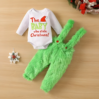 Grinch Suspender Overall Bodysuit Set