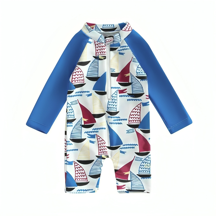 Long Sleeve Sailboat Zipper Baby Swimsuit