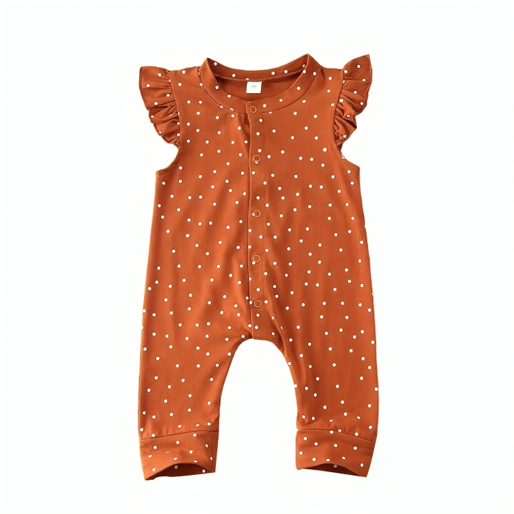 Orange Polka Dot Ruffles Baby Jumpsuit