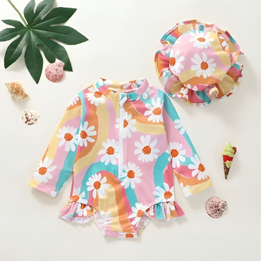 Long Sleeve Daisy Rainbow Baby Swimsuit