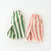 High Waist Striped Cotton Trouser Pants