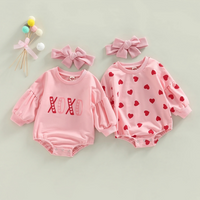 Long Sleeve Pink Hearts Valentines Baby Bodysuit