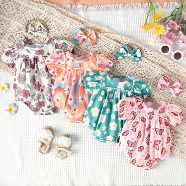 Multi-Pattern Floral Printed Onesie Romper