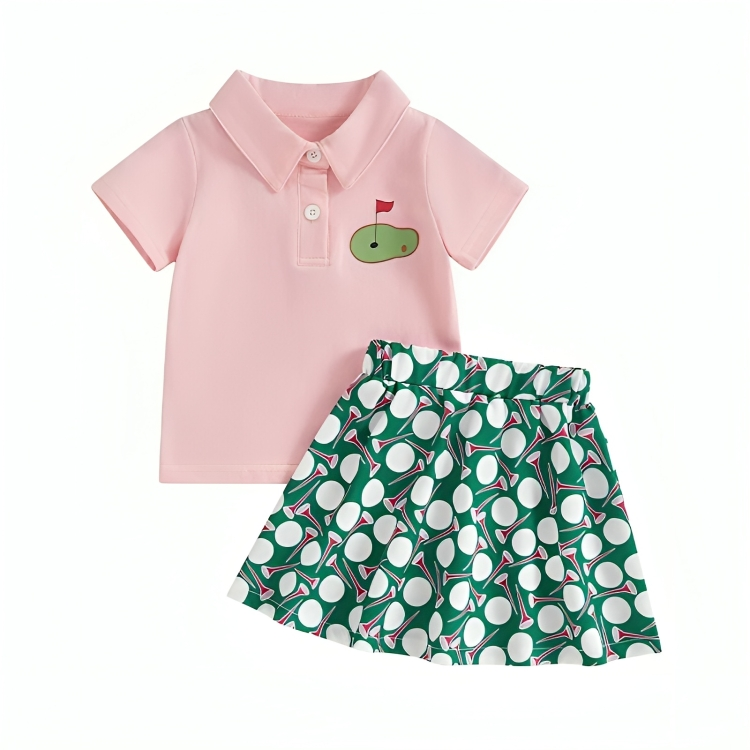 Pink Polo Golf Toddler Skirt Set