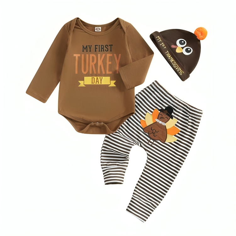 First Turkey Day Striped Baby Set