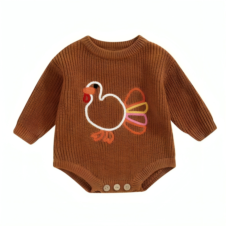 Long Sleeve Thanksgiving Knitted Turkey Romper